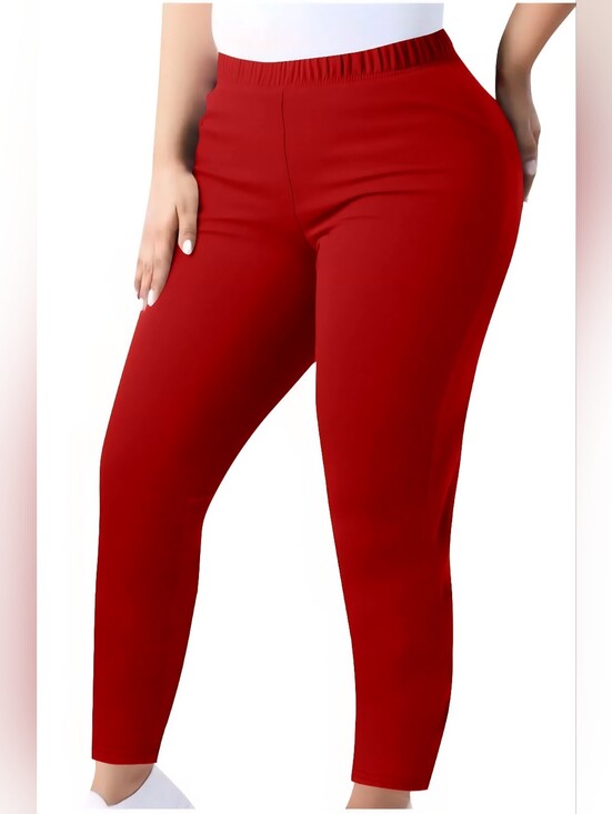 Pants - Women's Red Stretch High-Waist Legging Pants- Full & Plus Sizes
